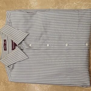 Nordstrom Men's Gray & White Striped 100% Cotton Dress Shirt, 17-35